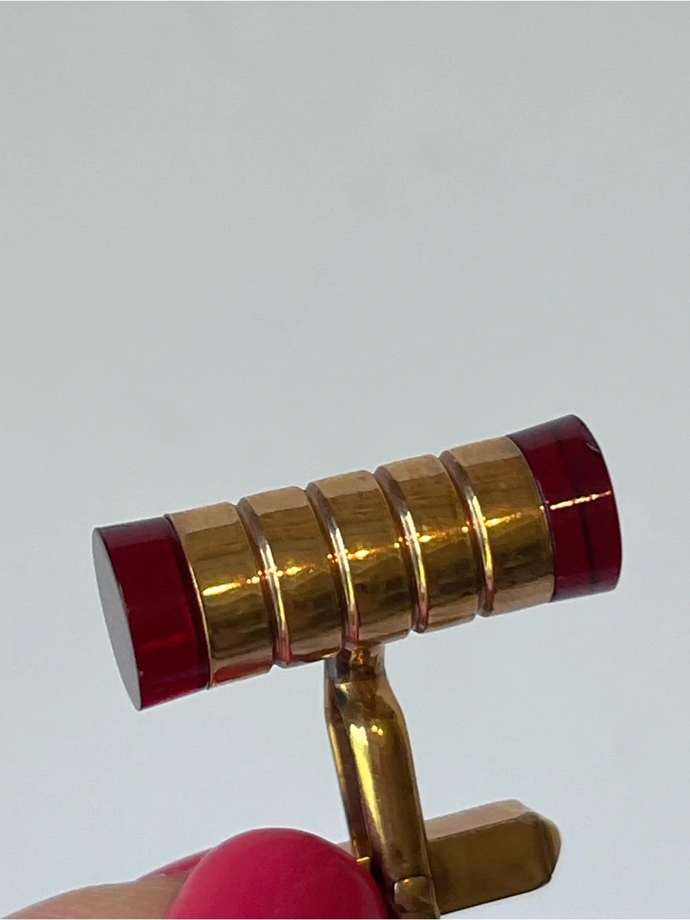Vintage Swank Cuff Links Gold Plated Red Lucite